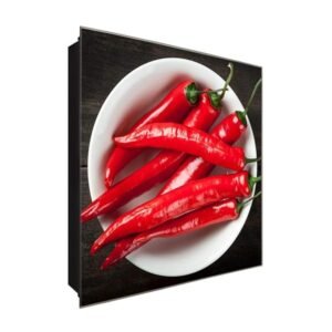  Schlüsselkasten 'Hot Chili' 30x30 Glas, inkl. Haken Schlüsselbrett Schlüssel-Box Design Aufbewahrung