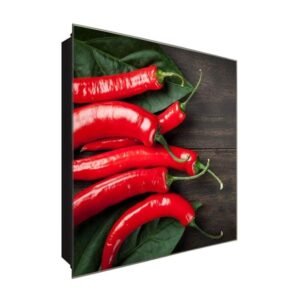  Schlüsselkasten 'Hot Chilli 2' 30x30 Glas, inkl. Haken Schlüsselbrett Schlüssel-Box Design Aufbewahrung