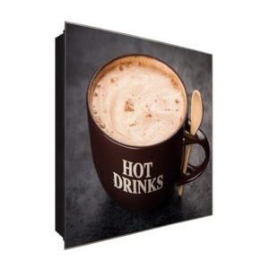  Schlüsselkasten 'Hot Drinks' 30x30 Glas, inkl. Haken Schlüsselbrett Schlüssel-Box Design Aufbewahrung