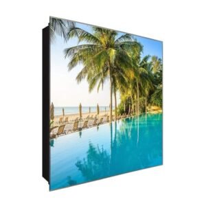  Schlüsselkasten 'Hotelanlage am Pool' 30x30 Glas, inkl. Haken Schlüsselbrett Schlüssel-Box Design Aufbewahrung