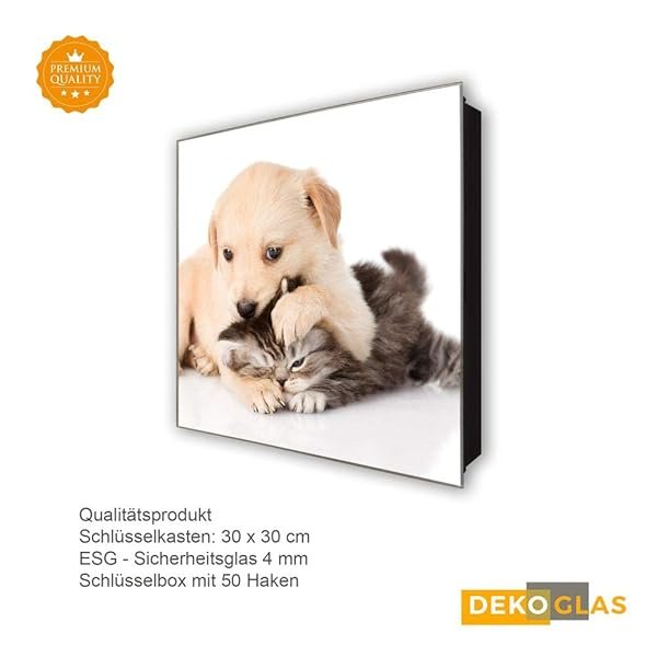 Schlüsselkasten 'Hund&Katz' 30x30 Glas, inkl. Haken Schlüsselbrett Schlüssel-Box Design Aufbewahrung – Bild 5