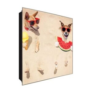  Schlüsselkasten 'Hunde im Urlaub' 30x30 Glas, inkl. Haken Schlüsselbrett Schlüssel-Box Design Aufbewahrung