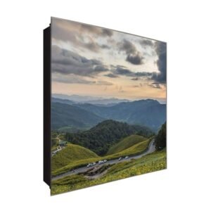  Schlüsselkasten 'Idylle am Berg' 30x30 Glas, inkl. Haken Schlüsselbrett Schlüssel-Box Design Aufbewahrung