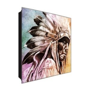  Schlüsselkasten 'Indianer Häuptling' 30x30 Glas, inkl. Haken Schlüsselbrett Schlüssel-Box Design Aufbewahrung