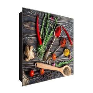  Schlüsselkasten 'Ingwer und Gewürze' 30x30 Glas, inkl. Haken Schlüsselbrett Schlüssel-Box Design Aufbewahrung