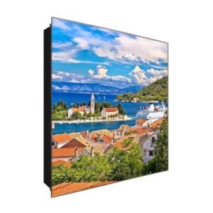  Schlüsselkasten 'Insel Dorf ' 30x30 Glas, inkl. Haken Schlüsselbrett Schlüssel-Box Design Aufbewahrung