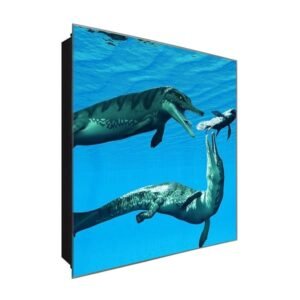  Schlüsselkasten 'Jäger der Kreidezeit' 30x30 Glas, inkl. Haken Schlüsselbrett Schlüssel-Box Design Aufbewahrung