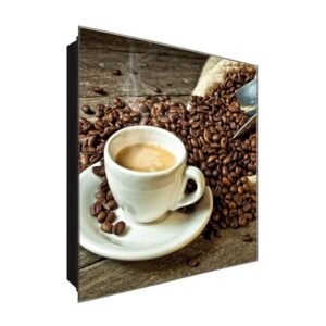  Schlüsselkasten 'Kaffebohnen Aroma' 30x30 Glas, inkl. Haken Schlüsselbrett Schlüssel-Box Design Aufbewahrung