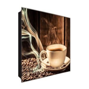  Schlüsselkasten 'Kaffee Aroma pur' 30x30 Glas, inkl. Haken Schlüsselbrett Schlüssel-Box Design Aufbewahrung