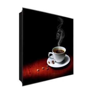  Schlüsselkasten 'Kaffee in der Tasse' 30x30 Glas, inkl. Haken Schlüsselbrett Schlüssel-Box Design Aufbewahrung