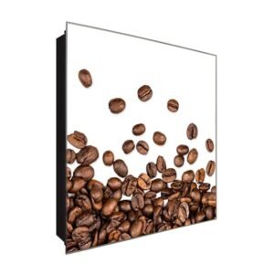  Schlüsselkasten 'Kaffeebohnen' 30x30 Glas, inkl. Haken Schlüsselbrett Schlüssel-Box Design Aufbewahrung