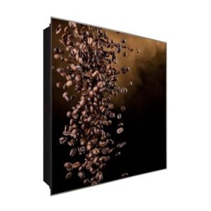  Schlüsselkasten 'Kaffeebohnen Regen' 30x30 Glas, inkl. Haken Schlüsselbrett Schlüssel-Box Design Aufbewahrung