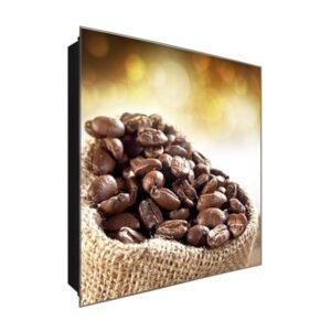  Schlüsselkasten 'Kaffeebohnen im Sack' 30x30 Glas, inkl. Haken Schlüsselbrett Schlüssel-Box Design Aufbewahrung