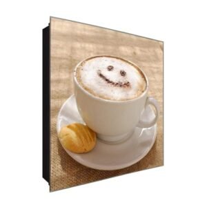  Schlüsselkasten 'Kaffeesmile' 30x30 Glas, inkl. Haken Schlüsselbrett Schlüssel-Box Design Aufbewahrung