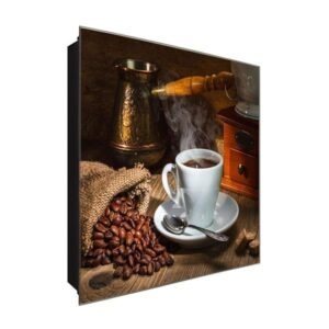  Schlüsselkasten 'Kaffeetassen Flair' 30x30 Glas, inkl. Haken Schlüsselbrett Schlüssel-Box Design Aufbewahrung