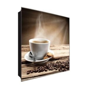  Schlüsselkasten 'Kaffegenuss' 30x30 Glas, inkl. Haken Schlüsselbrett Schlüssel-Box Design Aufbewahrung