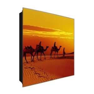  Schlüsselkasten 'Kamelreiten Sahara' 30x30 Glas, inkl. Haken Schlüsselbrett Schlüssel-Box Design Aufbewahrung