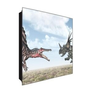  Schlüsselkasten 'Kampf der Giganten' 30x30 Glas, inkl. Haken Schlüsselbrett Schlüssel-Box Design Aufbewahrung