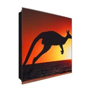 Schlüsselkasten 'Kangaroo in Sunset' 30x30 Glas, inkl. Haken Schlüsselbrett Schlüssel-Box Design Aufbewahrung