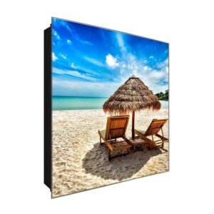  Schlüsselkasten 'Karibik Urlaub ' 30x30 Glas, inkl. Haken Schlüsselbrett Schlüssel-Box Design Aufbewahrung