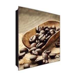  Schlüsselkasten 'Keffebohnen Schaufel' 30x30 Glas, inkl. Haken Schlüsselbrett Schlüssel-Box Design Aufbewahrung