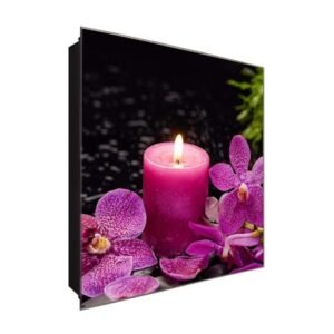  Schlüsselkasten 'Kerze und Orchideen' 30x30 Glas, inkl. Haken Schlüsselbrett Schlüssel-Box Design Aufbewahrung