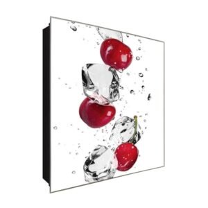  Schlüsselkasten 'Kirschen' 30x30 Glas, inkl. Haken Schlüsselbrett Schlüssel-Box Design Aufbewahrung