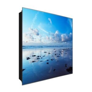  Schlüsselkasten 'Kitesurfer am Meer' 30x30 Glas, inkl. Haken Schlüsselbrett Schlüssel-Box Design Aufbewahrung