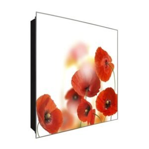  Schlüsselkasten 'Klatschmohn' 30x30 Glas, inkl. Haken Schlüsselbrett Schlüssel-Box Design Aufbewahrung