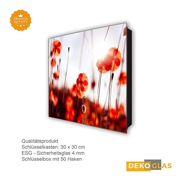 Schlüsselkasten 'Klatschmohn Wiese ' 30x30 Glas, inkl. Haken Schlüsselbrett Schlüssel-Box Design Aufbewahrung – Bild 5