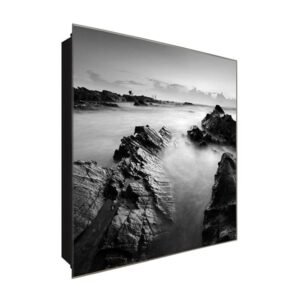  Schlüsselkasten 'Klippen im Nebel' 30x30 Glas, inkl. Haken Schlüsselbrett Schlüssel-Box Design Aufbewahrung