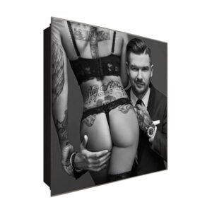  Schlüsselkasten 'Knackiger Po' 30x30 Glas, inkl. Haken Schlüsselbrett Schlüssel-Box Design Aufbewahrung