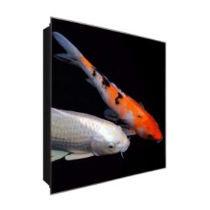  Schlüsselkasten 'Koi-Fische' 30x30 Glas, inkl. Haken Schlüsselbrett Schlüssel-Box Design Aufbewahrung