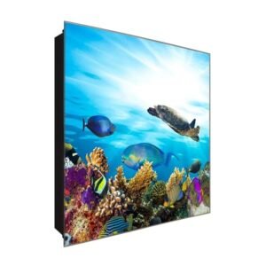  Schlüsselkasten 'Korallen und Fische' 30x30 Glas, inkl. Haken Schlüsselbrett Schlüssel-Box Design Aufbewahrung