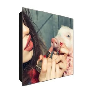  Schlüsselkasten 'Kosmetik Schwein' 30x30 Glas, inkl. Haken Schlüsselbrett Schlüssel-Box Design Aufbewahrung