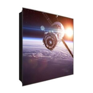  Schlüsselkasten 'Kosmos Satellit' 30x30 Glas, inkl. Haken Schlüsselbrett Schlüssel-Box Design Aufbewahrung