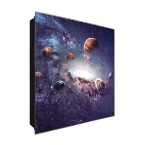  Schlüsselkasten 'Kosmos Weltall' 30x30 Glas, inkl. Haken Schlüsselbrett Schlüssel-Box Design Aufbewahrung
