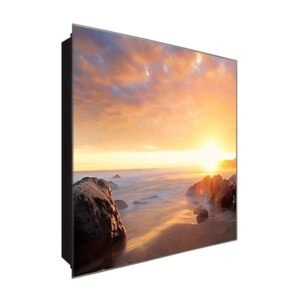  Schlüsselkasten 'Kraftvolle Sonne' 30x30 Glas, inkl. Haken Schlüsselbrett Schlüssel-Box Design Aufbewahrung