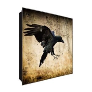  Schlüsselkasten 'Krähe im Anflug' 30x30 Glas, inkl. Haken Schlüsselbrett Schlüssel-Box Design Aufbewahrung