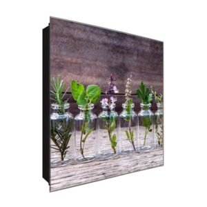  Schlüsselkasten 'Kräuter in Vasen ' 30x30 Glas, inkl. Haken Schlüsselbrett Schlüssel-Box Design Aufbewahrung