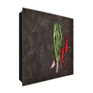  Schlüsselkasten 'Küchengewürze' 30x30 Glas, inkl. Haken Schlüsselbrett Schlüssel-Box Design Aufbewahrung