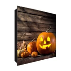  Schlüsselkasten 'Kürbis Gesicht ' 30x30 Glas, inkl. Haken Schlüsselbrett Schlüssel-Box Design Aufbewahrung