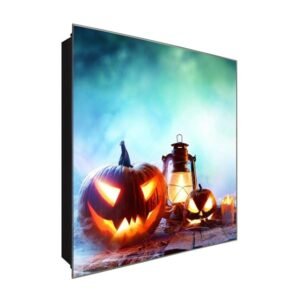  Schlüsselkasten 'Kürbisgesicht' 30x30 Glas, inkl. Haken Schlüsselbrett Schlüssel-Box Design Aufbewahrung