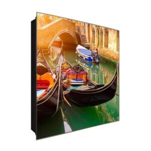  Schlüsselkasten 'Lagune in Venedig' 30x30 Glas, inkl. Haken Schlüsselbrett Schlüssel-Box Design Aufbewahrung