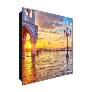  Schlüsselkasten 'Laternen am Ufer' 30x30 Glas, inkl. Haken Schlüsselbrett Schlüssel-Box Design Aufbewahrung