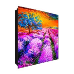  Schlüsselkasten 'Lavendel Ölbild' 30x30 Glas, inkl. Haken Schlüsselbrett Schlüssel-Box Design Aufbewahrung