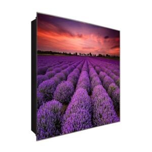  Schlüsselkasten 'Lavendelfeld' 30x30 Glas, inkl. Haken Schlüsselbrett Schlüssel-Box Design Aufbewahrung