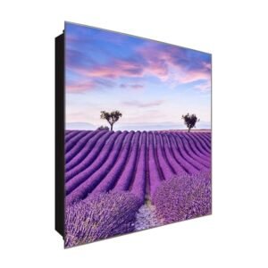  Schlüsselkasten 'Lavendelfeld' 30x30 Glas, inkl. Haken Schlüsselbrett Schlüssel-Box Design Aufbewahrung