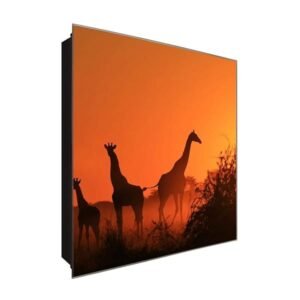  Schlüsselkasten 'Lebensraum Giraffe' 30x30 Glas, inkl. Haken Schlüsselbrett Schlüssel-Box Design Aufbewahrung