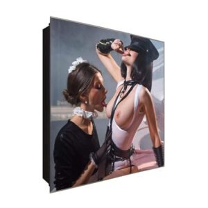  Schlüsselkasten 'Leckende Brust' 30x30 Glas, inkl. Haken Schlüsselbrett Schlüssel-Box Design Aufbewahrung